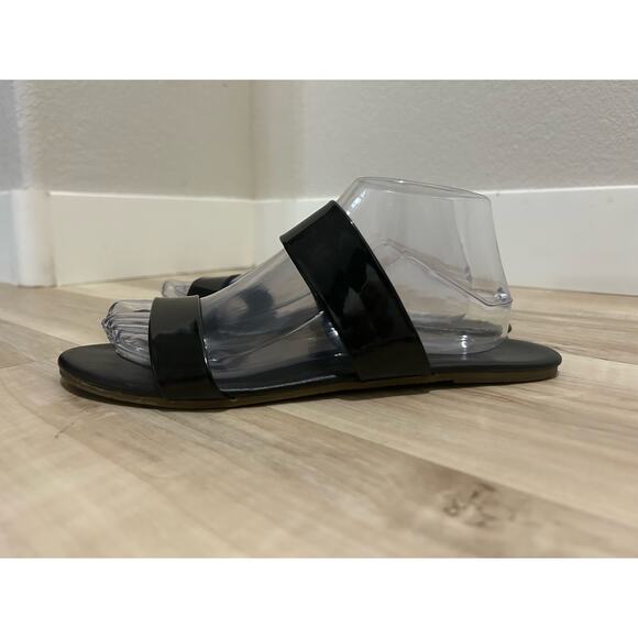 Lauren Conrad Black Strap Sandals Women size 10 Slides Flats - Picture 2 of 5